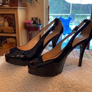 Guess black heels brand new size 7.5 open toe paten leather